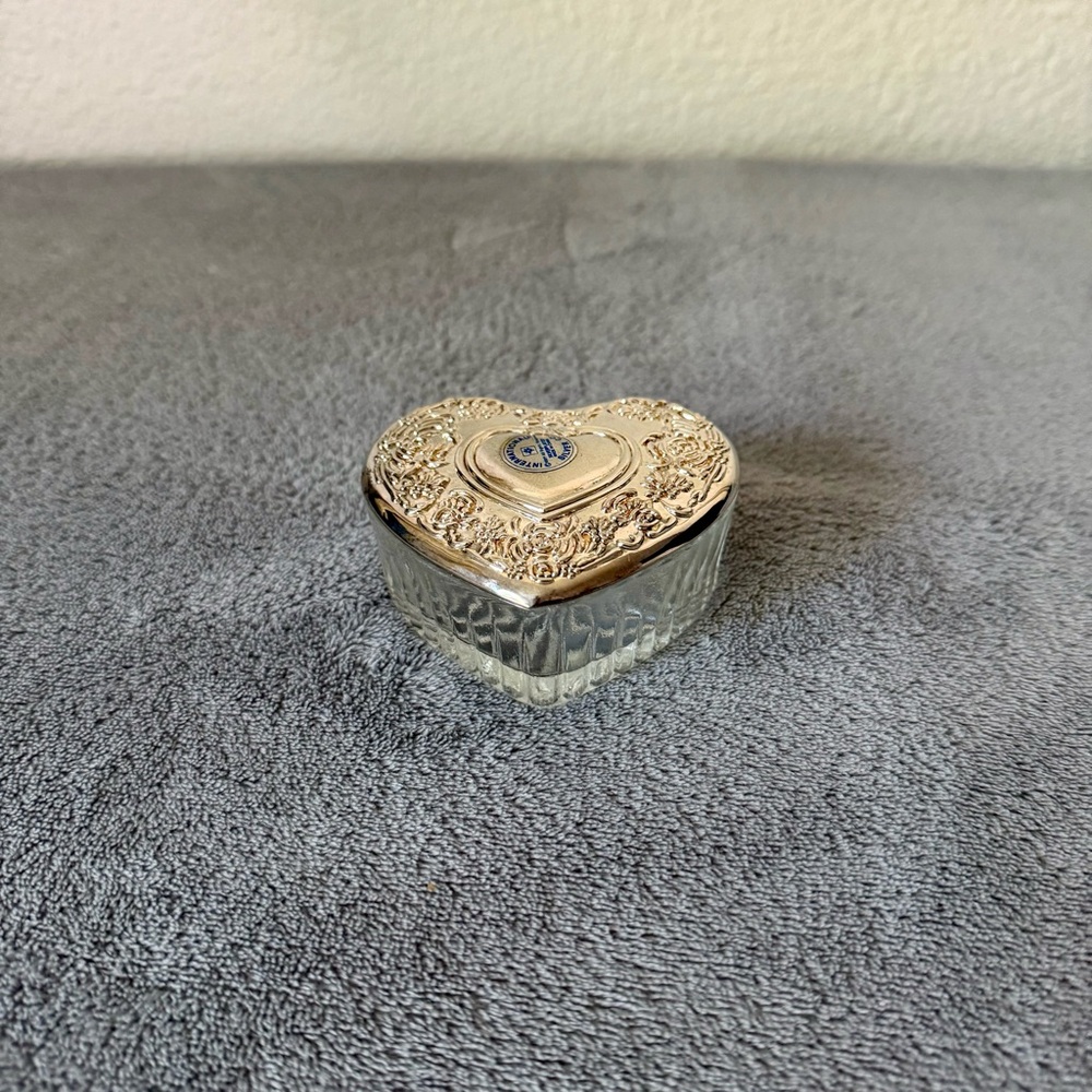 International Silver Company Silverplate Crystal Heart Shaped Box 3.5"